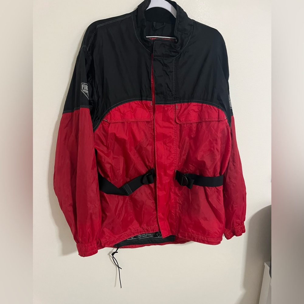 First Gear Motorcycle Rain Jacket Mens Size Large Red & Black
